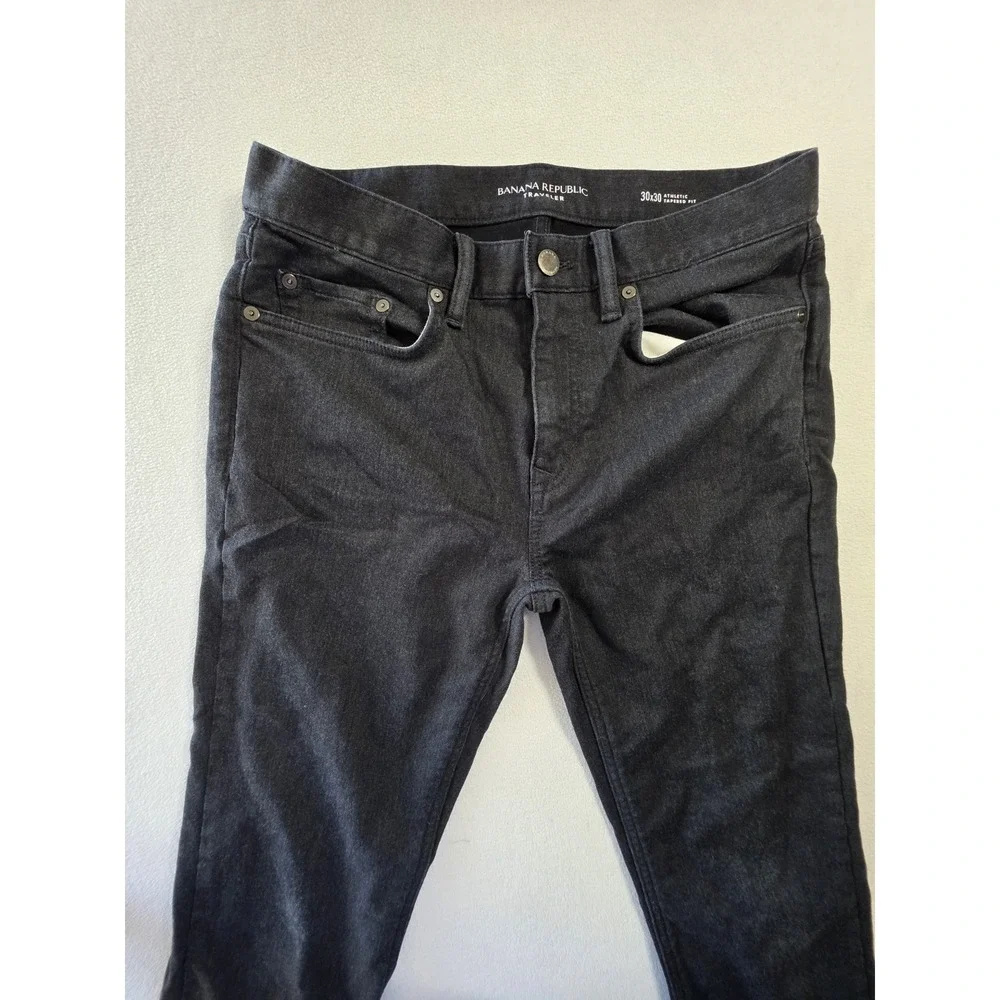 Banana Republic Traveler Jeans Men 30x30 Athletic Tapered Fit Black Stretch